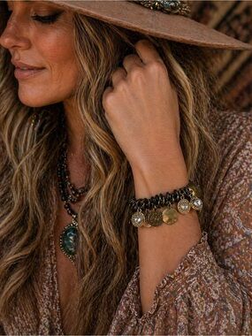 Vintage Charm Stretch Bracelet Mixed Metal Boho Style